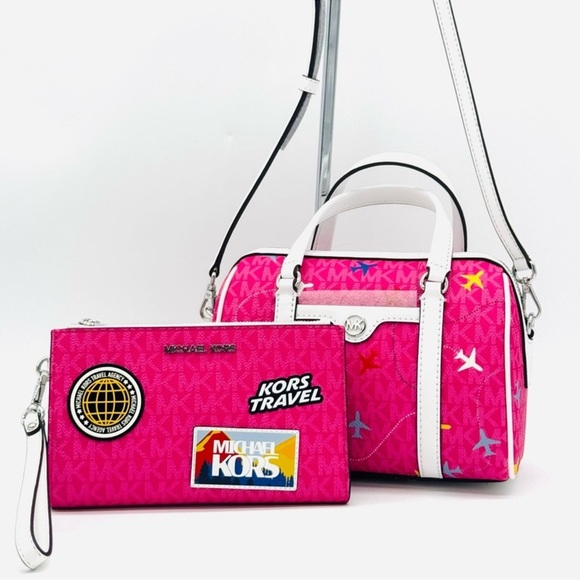 Michael Kors Small Travel Duffle Xbody Bag & Double Zip Wallet Matching Set - Picture 2 of 9